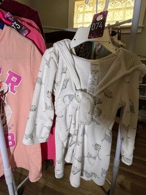 Carter's White Plush Kids Robe with Light Green Dino Print 074